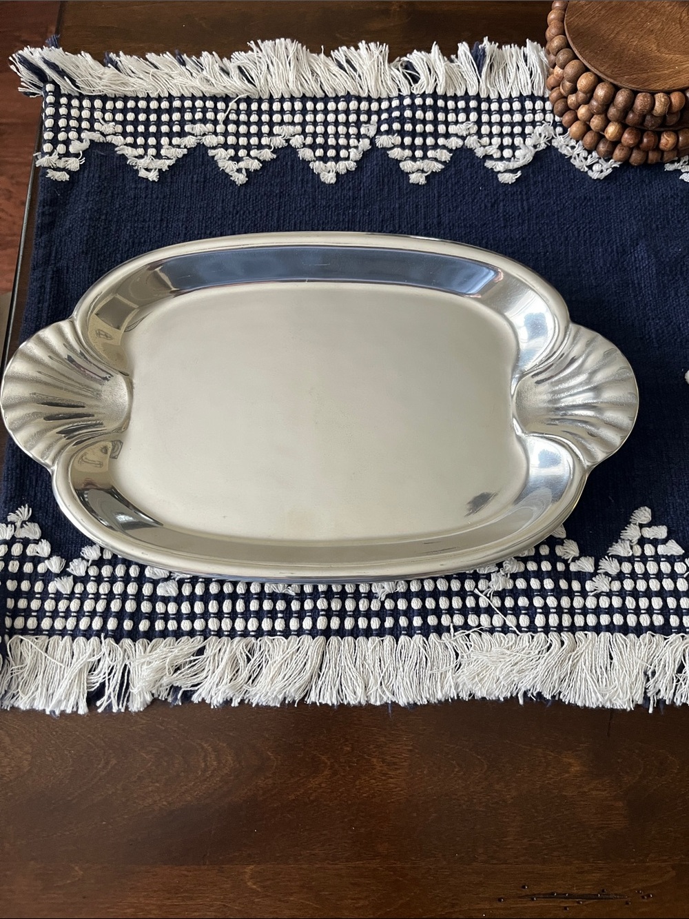 Wilton Silver Tone Serving Platter with Scalloped Handles